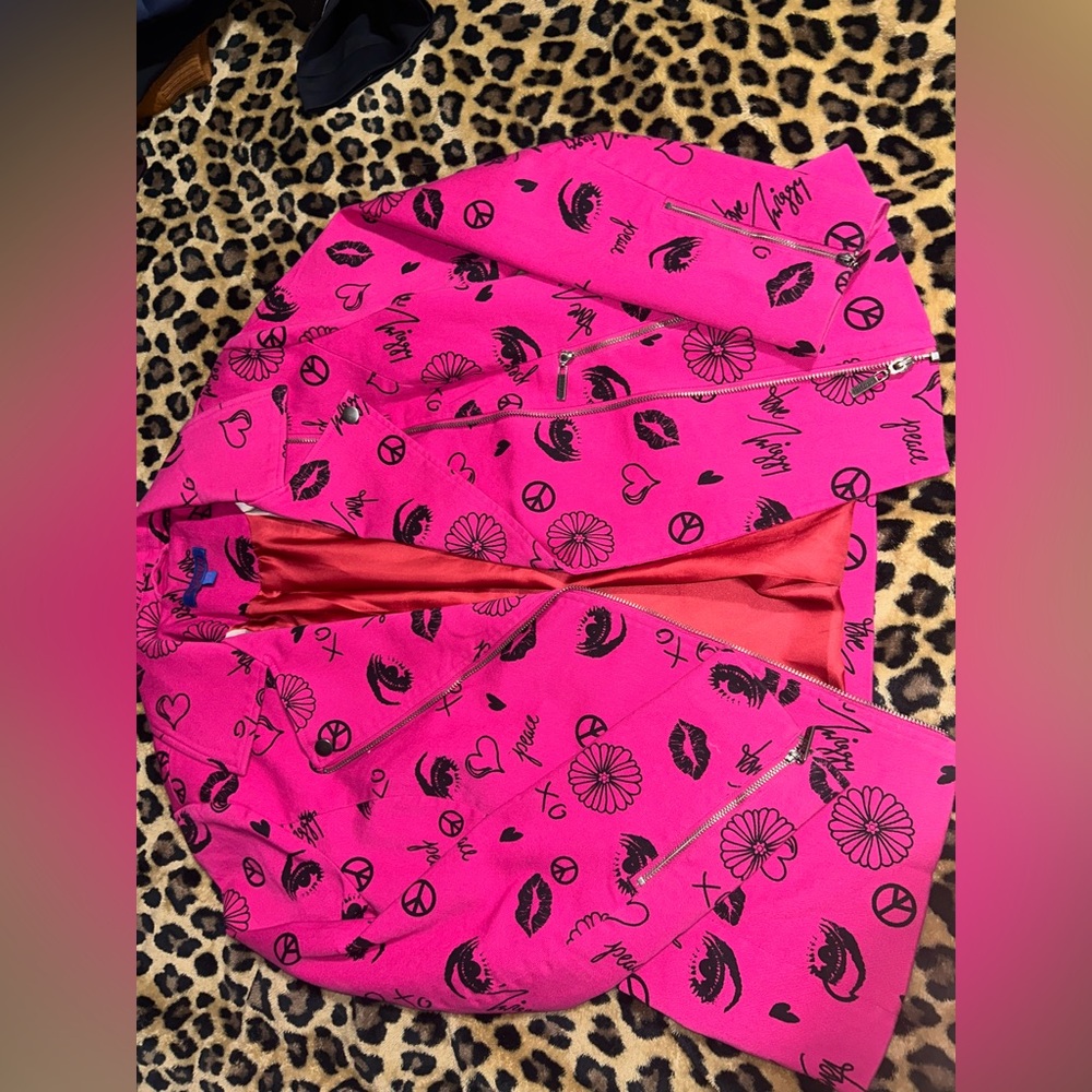Twiggy London Vibrant Pink Jacket with Black Graphics